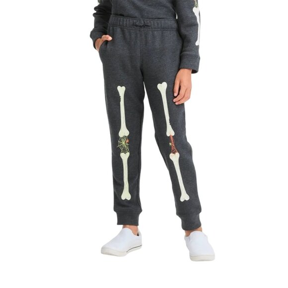 Skeleton Bone Halloween Jogger Sweatpants Charcoal Spider Web Trick or Treat - Picture 3 of 9